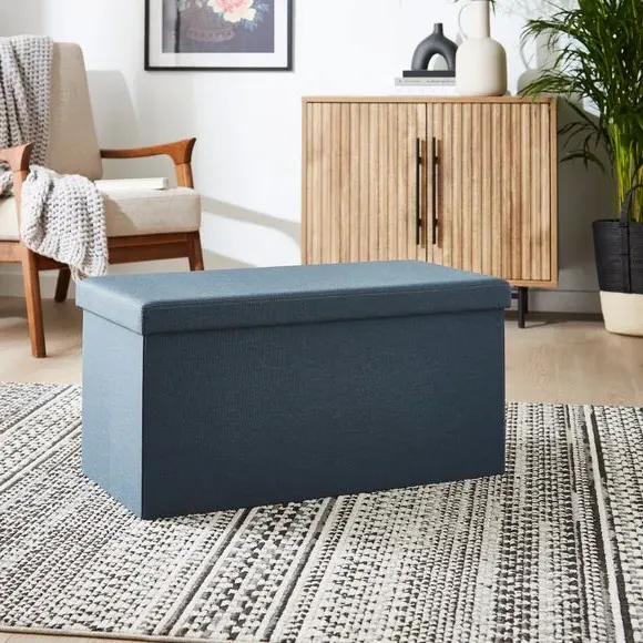 Rectangular Storage Ottoman - Blue, Faux Linen image