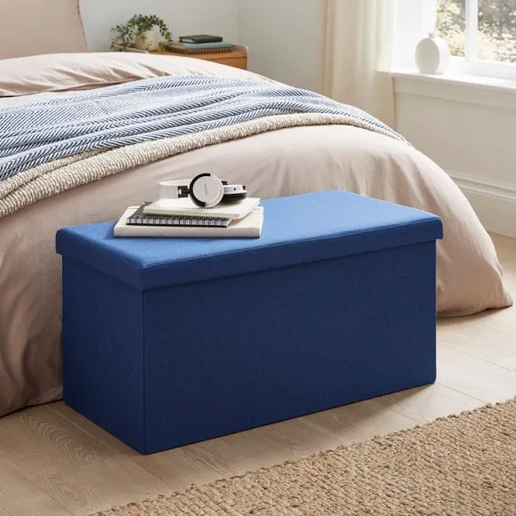 Rectangular Storage Ottoman - Blue, Faux Linen image