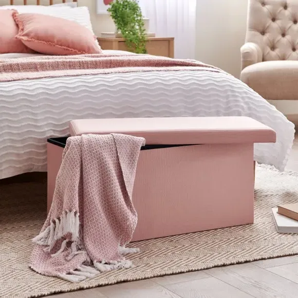 Rectangular Storage Ottoman - Blush, Faux Linen