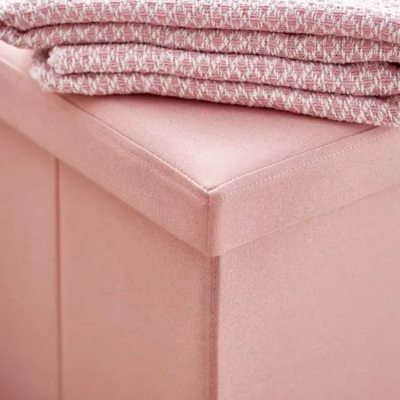 Rectangular Storage Ottoman - Blush, Faux Linen