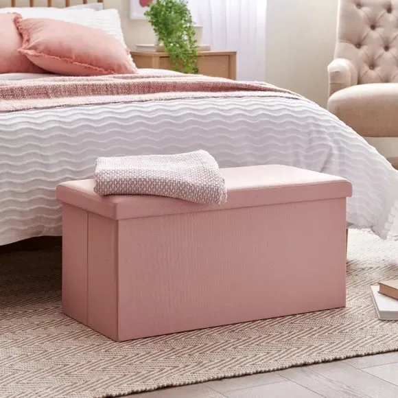 Rectangular Storage Ottoman - Blush, Faux Linen