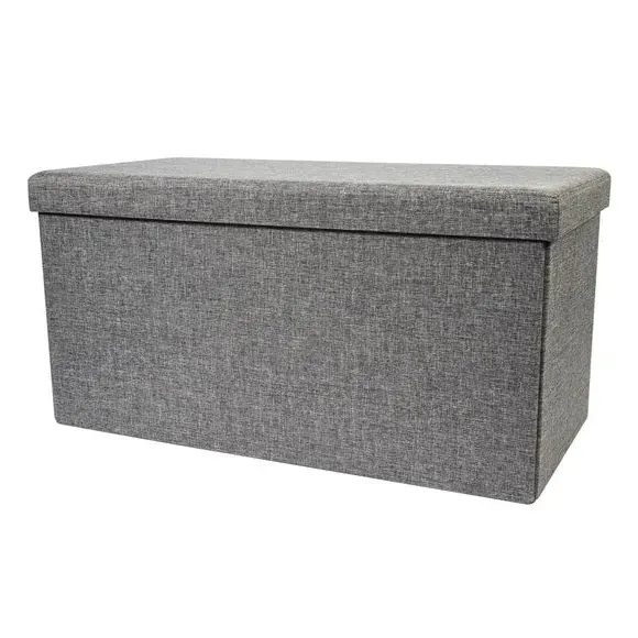 Rectangular Storage Ottoman - Grey, Faux Linen