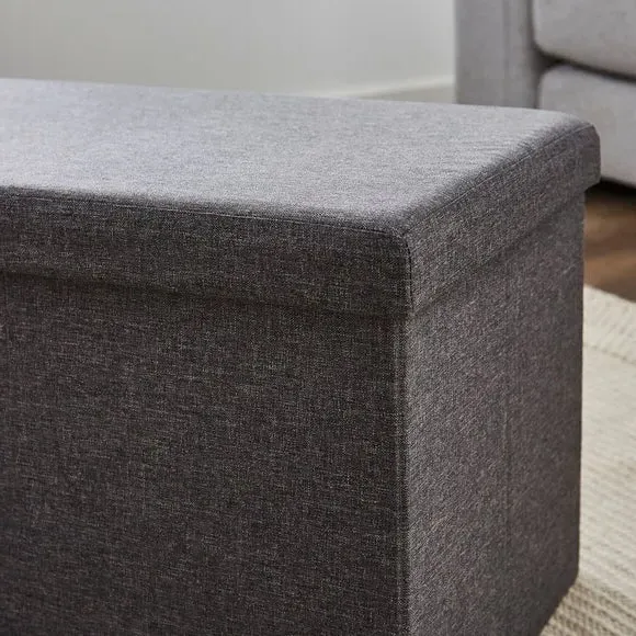 Rectangular Storage Ottoman - Grey, Faux Linen