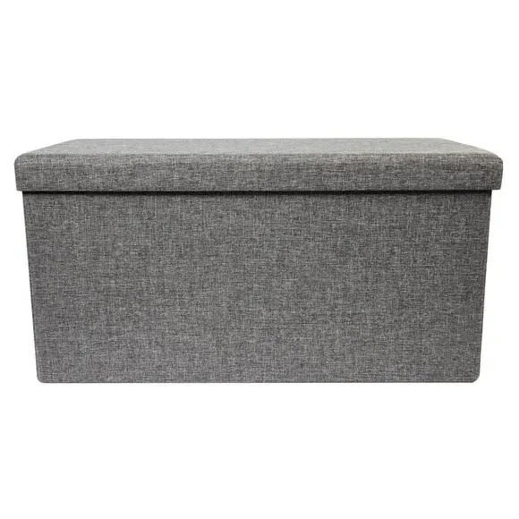 Rectangular Storage Ottoman - Grey, Faux Linen