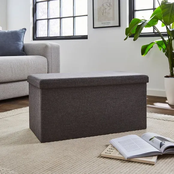 Rectangular Storage Ottoman - Grey, Faux Linen