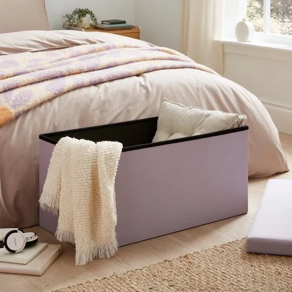 Rectangular Storage Ottoman - Lilac, Faux Linen