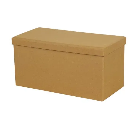 Rectangular Storage Ottoman - Ochre, Faux Linen