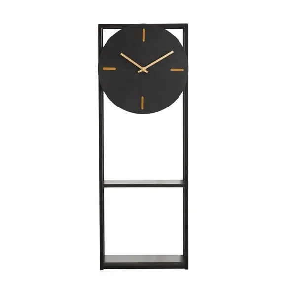 Rectangular Wall Clock with Shelf - Black