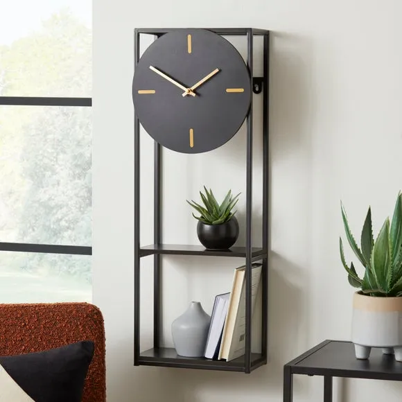 Rectangular Wall Clock with Shelf - Black image