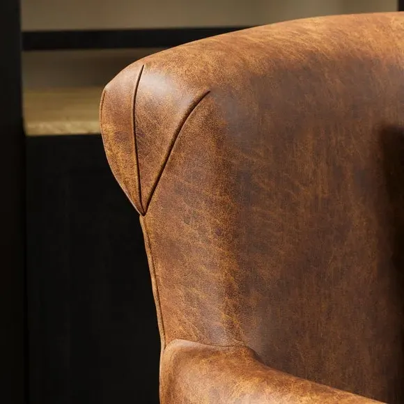 Relaxed Armchair with Roll Arms - Tan, Faux Leather