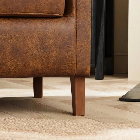 Relaxed Armchair with Roll Arms - Tan, Faux Leather