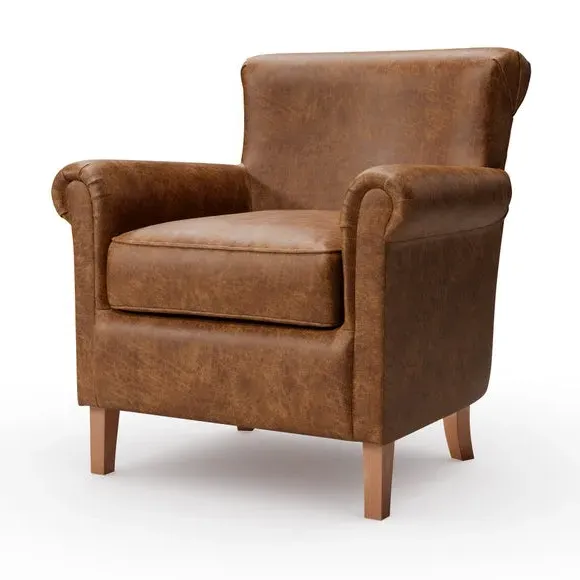 Relaxed Armchair with Roll Arms - Tan, Faux Leather