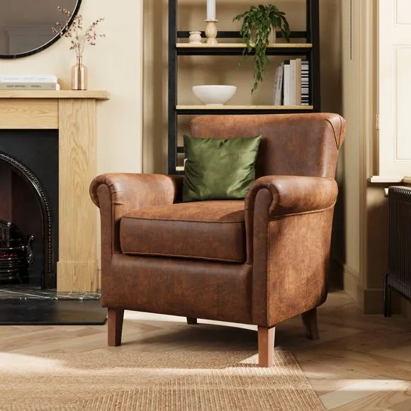 Relaxed Armchair with Roll Arms - Tan, Faux Leather image
