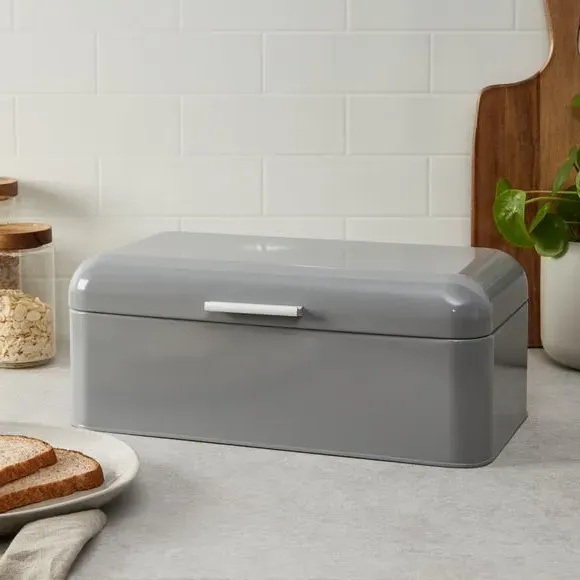 Retro Bread Bin with Lid - Grey, Iron