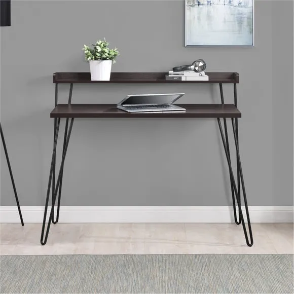 Retro Desk with Raised Shelf - Espresso
