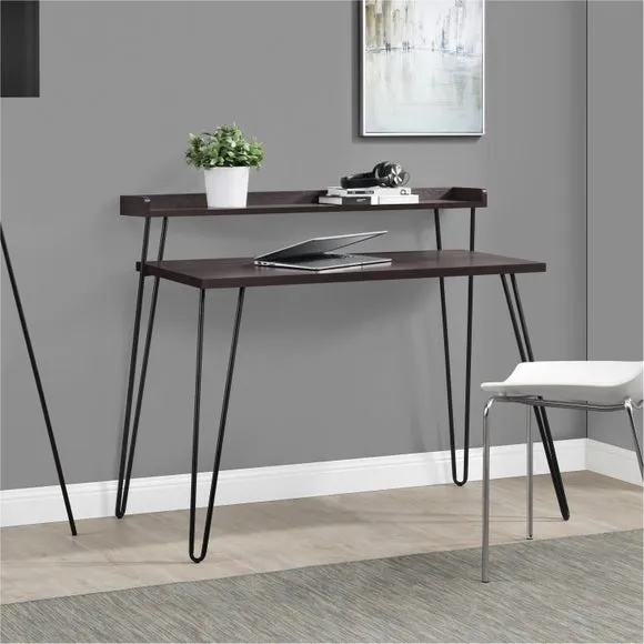 Retro Desk with Raised Shelf - Espresso image