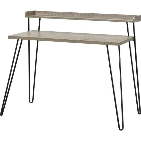 Retro Desk with Raised Shelf - Grey Oak