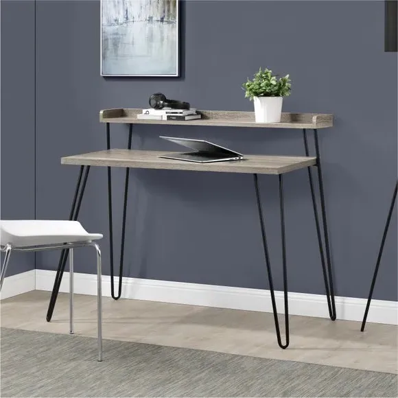 Retro Desk with Raised Shelf - Grey Oak