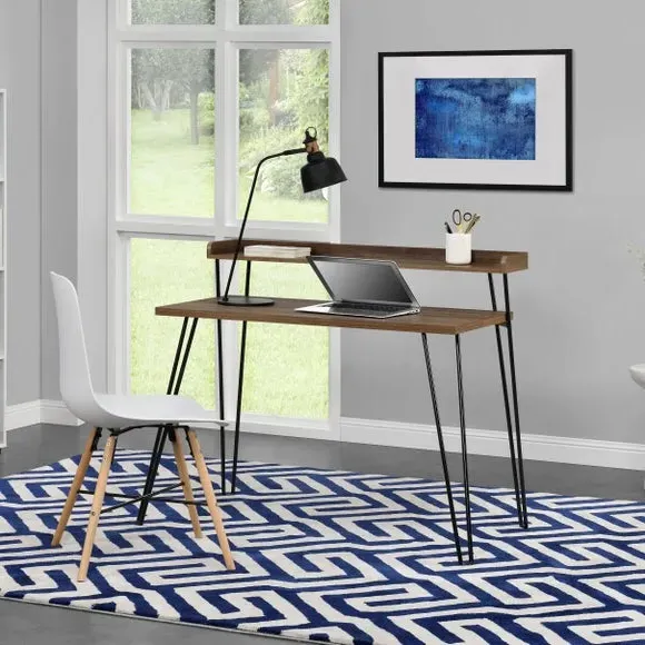 Retro Desk with Raised Shelf - Walnut