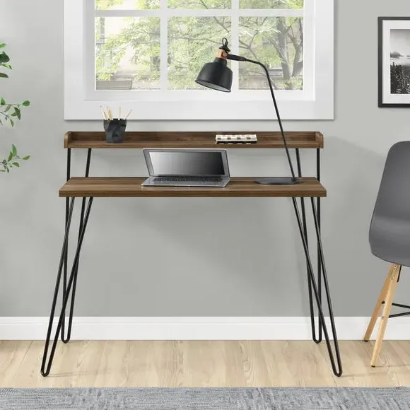 Retro Desk with Raised Shelf - Walnut
