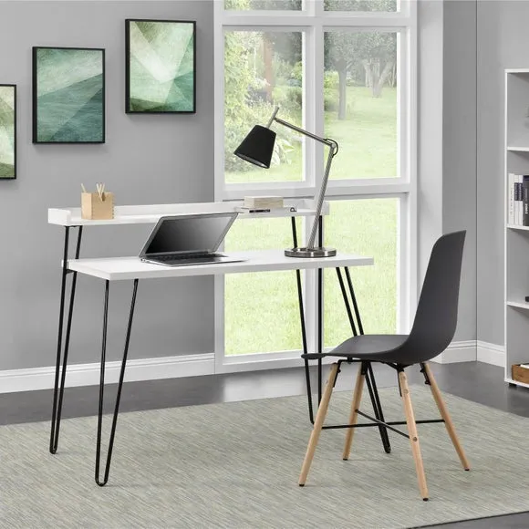 Retro Desk with Raised Shelf - White