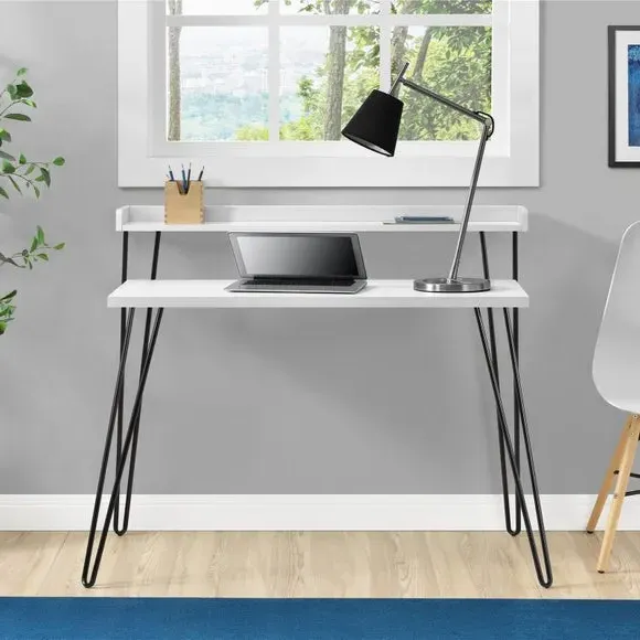 Retro Desk with Raised Shelf - White