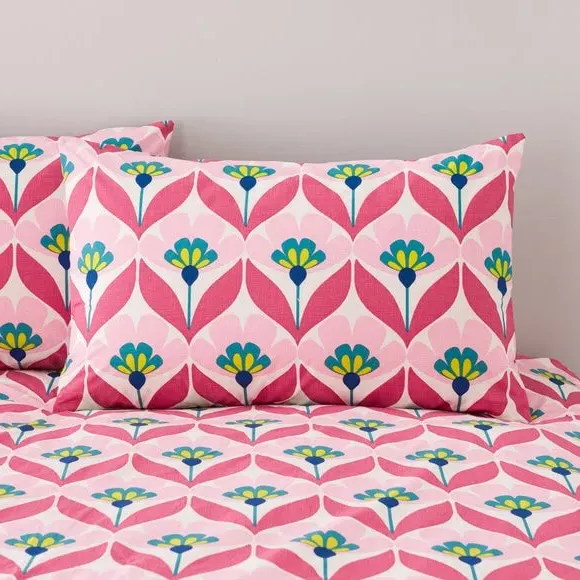 Retro Duvet Cover Set with Pillowcase - Rhubarb