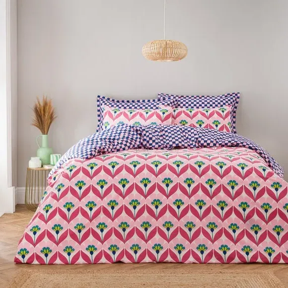 Retro Duvet Cover Set with Pillowcase - Rhubarb