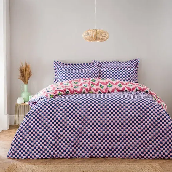 Retro Duvet Cover Set with Pillowcase - Rhubarb