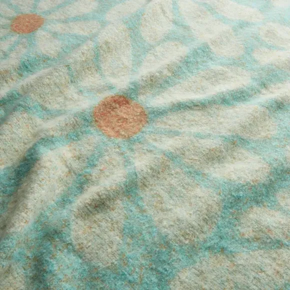 Retro Flower Throw Blanket - Blue, Mohair