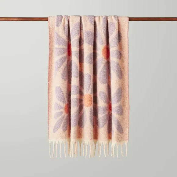 Retro Flower Throw Blanket - Lilac, Mohair