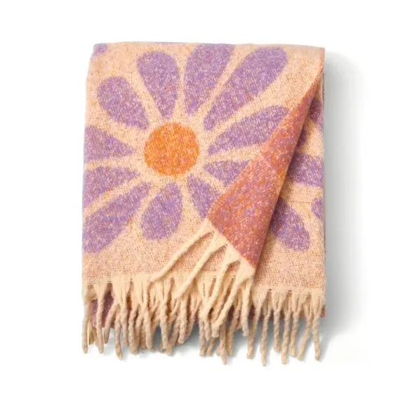 Retro Flower Throw Blanket - Lilac, Mohair