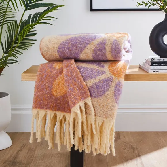 Retro Flower Throw Blanket - Lilac, Mohair