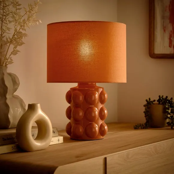 Retro Table Lamp with Bobble Detail - Clay, Ceramic