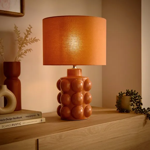 Retro Table Lamp with Bobble Detail - Clay, Ceramic