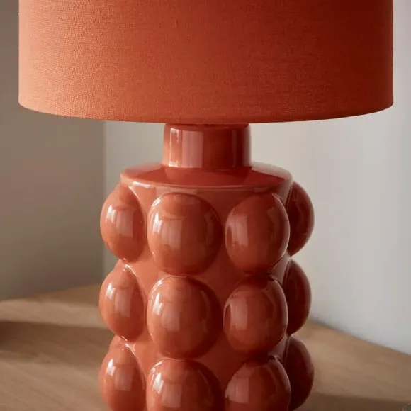Retro Table Lamp with Bobble Detail - Clay, Ceramic