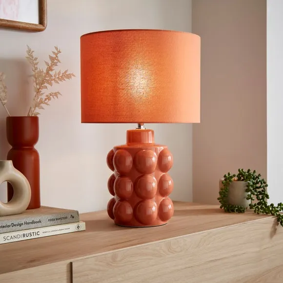 Retro Table Lamp with Bobble Detail - Clay, Ceramic
