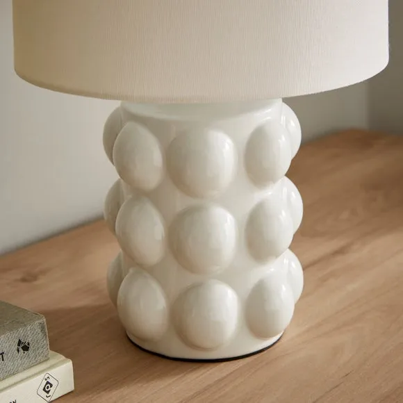 Retro Table Lamp with Bobble Detail - White, Ceramic