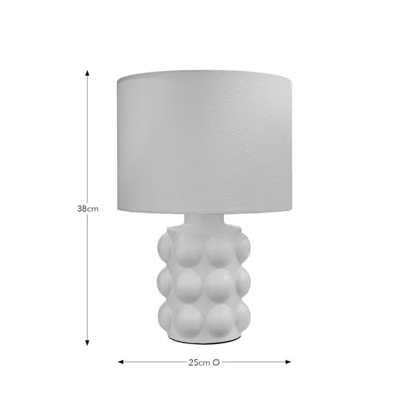 Retro Table Lamp with Bobble Detail - White, Ceramic