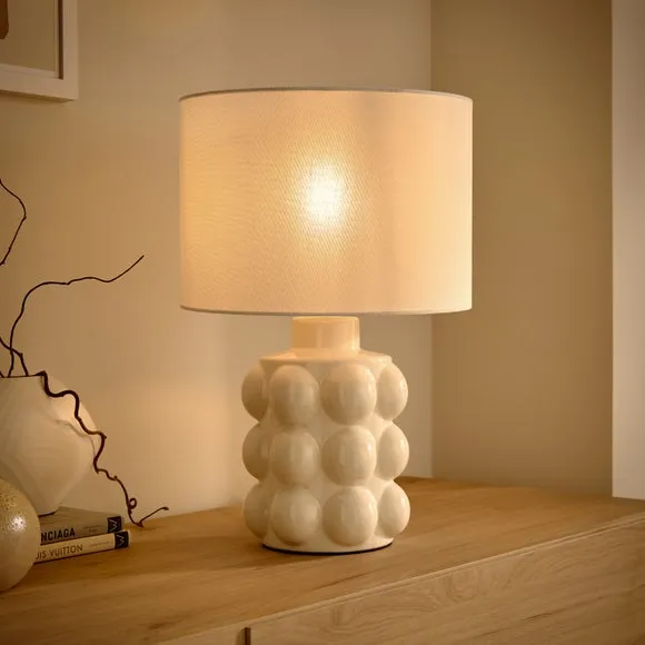 Retro Table Lamp with Bobble Detail - White, Ceramic