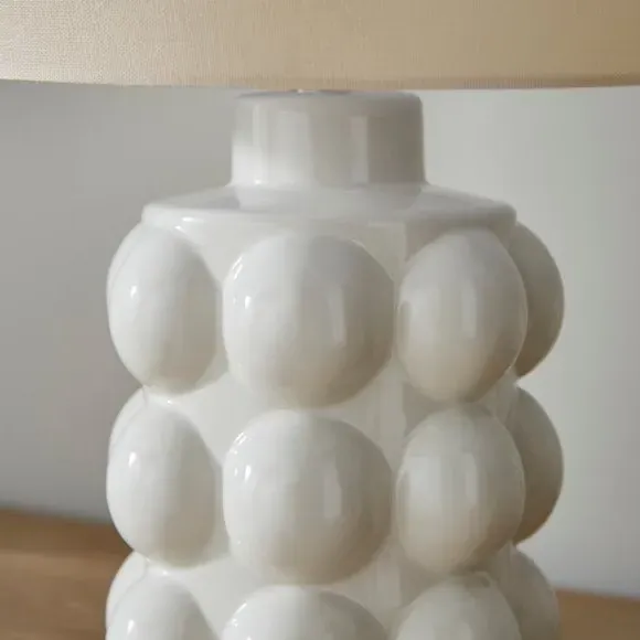 Retro Table Lamp with Bobble Detail - White, Ceramic