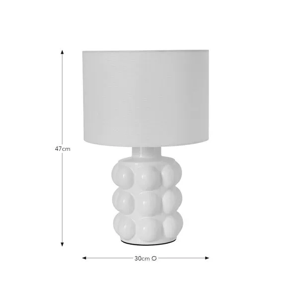 Retro Table Lamp with Bobble Detail - White, Ceramic