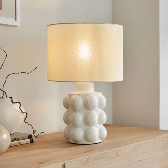 Retro Table Lamp with Bobble Detail - White, Ceramic