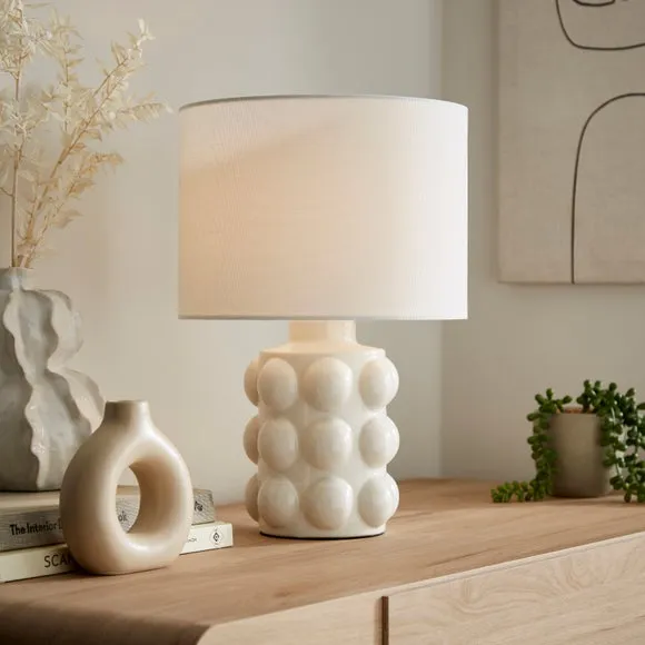 Retro Table Lamp with Bobble Detail - White, Ceramic