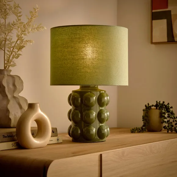 Retro Table Lamp with Bobble Detail - Yew, Ceramic