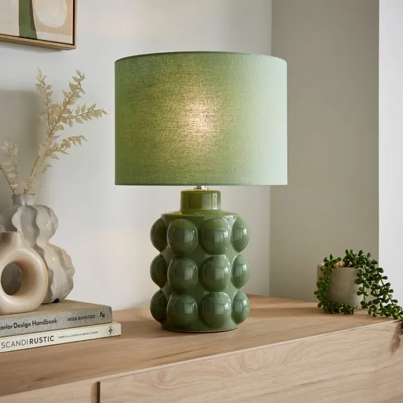 Retro Table Lamp with Bobble Detail - Yew, Ceramic