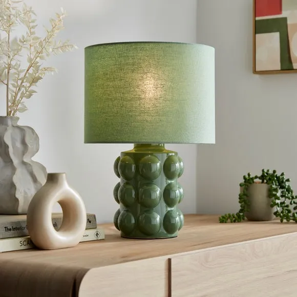 Retro Table Lamp with Bobble Detail - Yew, Ceramic