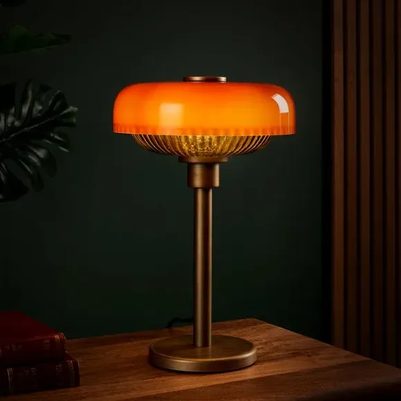 Retro Table Lamp with Ribbed Shade - Red, Metal