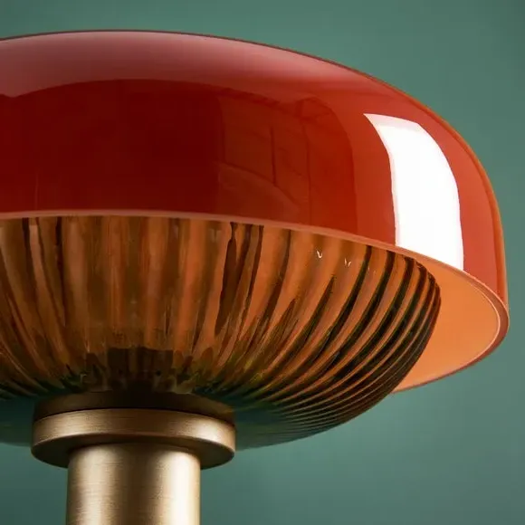 Retro Table Lamp with Ribbed Shade - Red, Metal