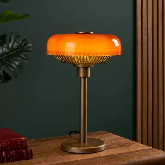 Retro Table Lamp with Ribbed Shade - Red, Metal image